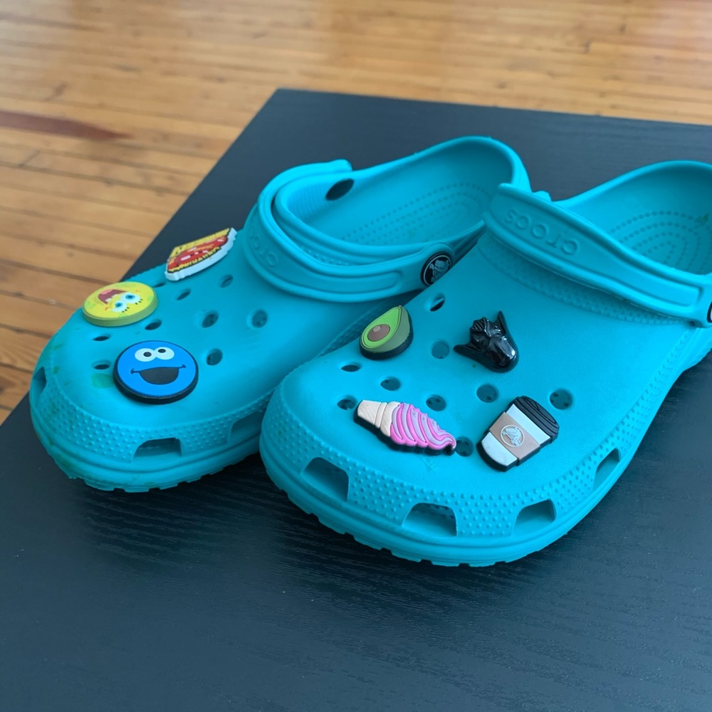 Teal blue crocs